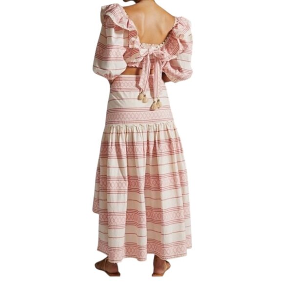 New Anthropologie Raisa A Line Striped High Low Embroidered Pleated Midi Skirt M - Picture 2 of 11